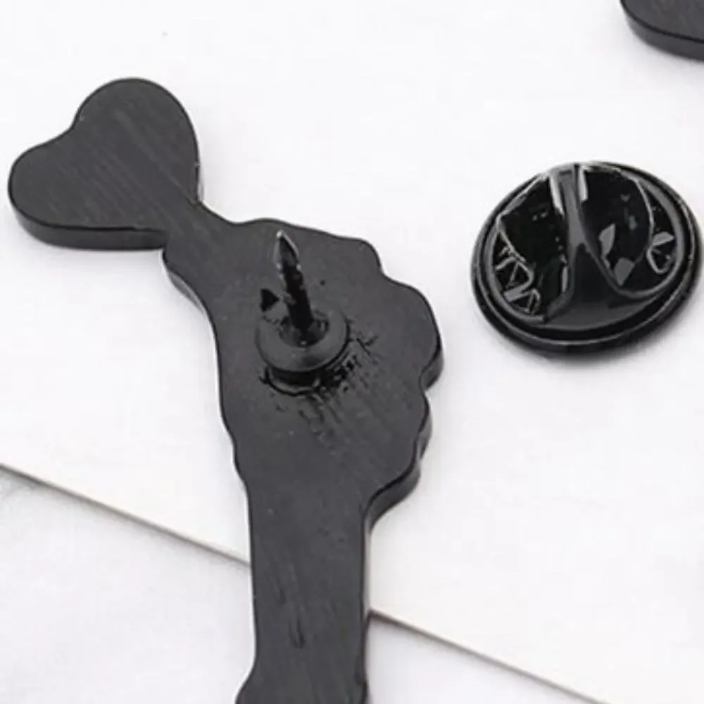 2 Skeleton Hands Holding Heart Balloon Pin Brooch